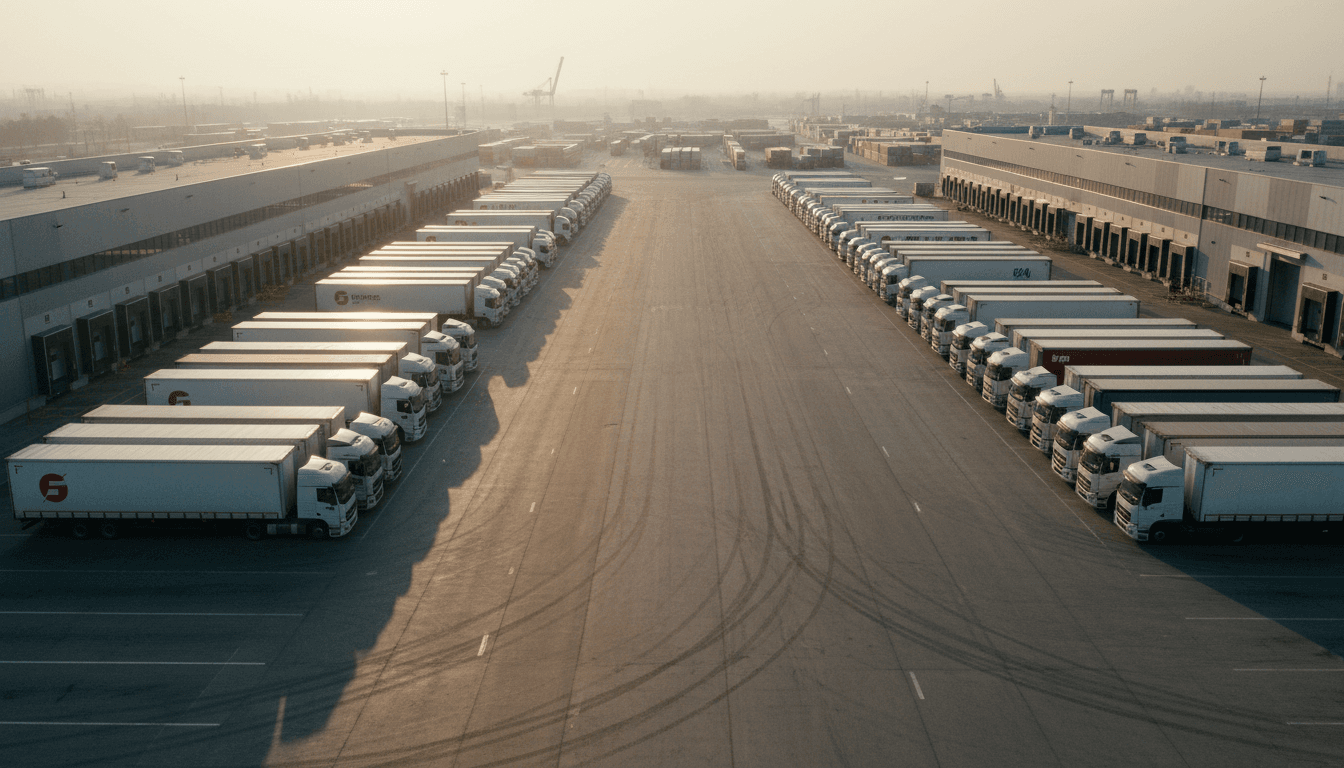 Dry van trailer open with palletized freight ready for loading